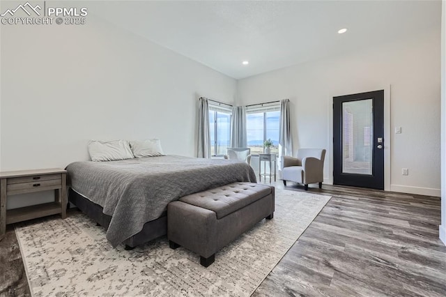 bedroom with hardwood / wood-style flooring