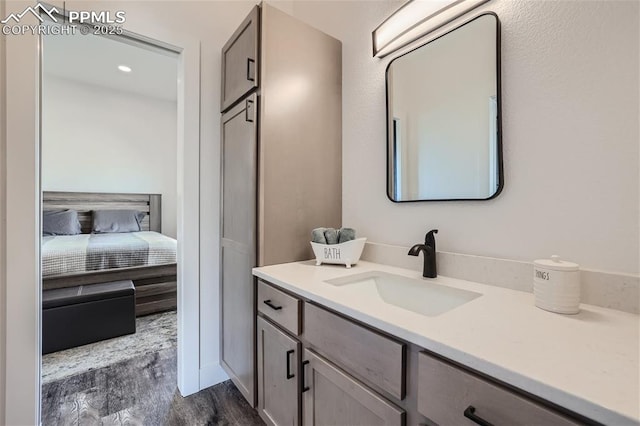 bathroom with vanity and wood-type flooring