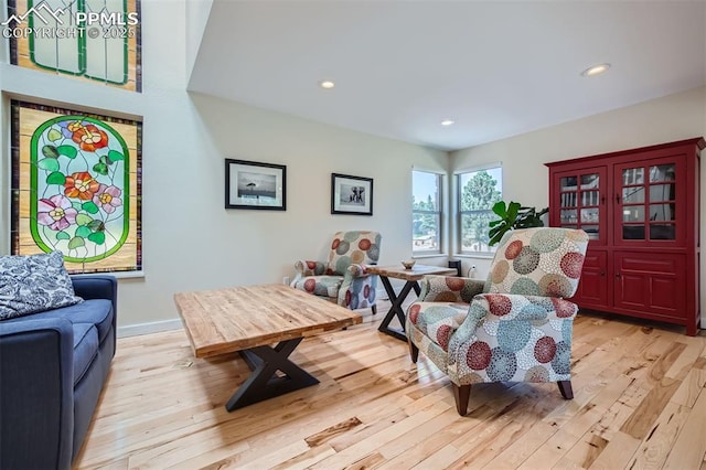 sitting room with light hardwood / wood-style flooring