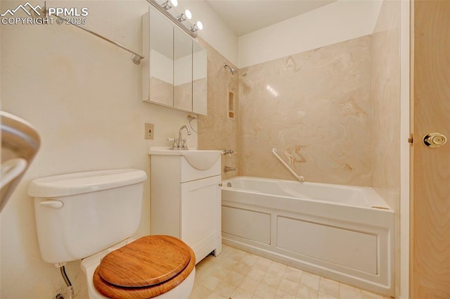 full bathroom with toilet, bathtub / shower combination, and vanity