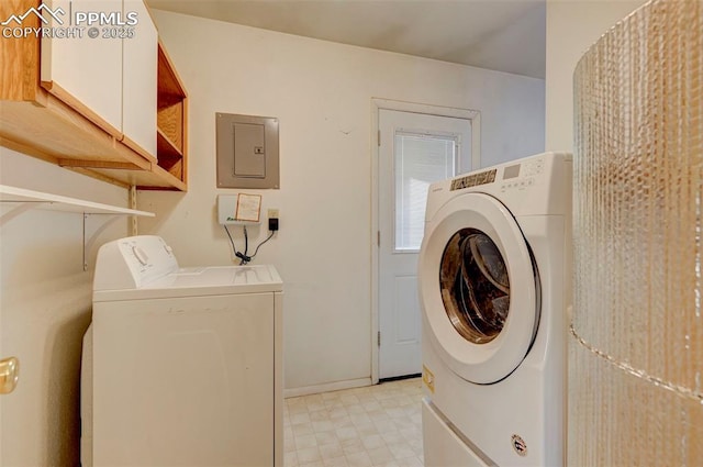 laundry area featuring washer and clothes dryer and electric panel