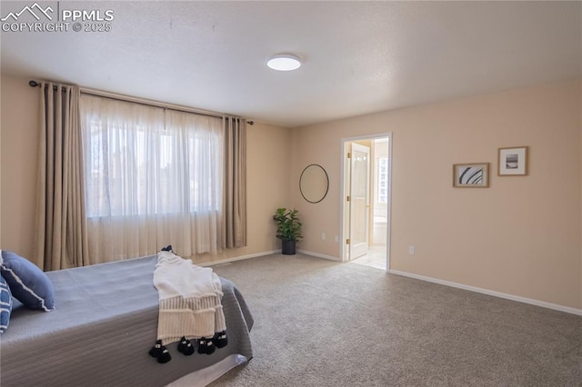 bedroom featuring carpet floors and connected bathroom