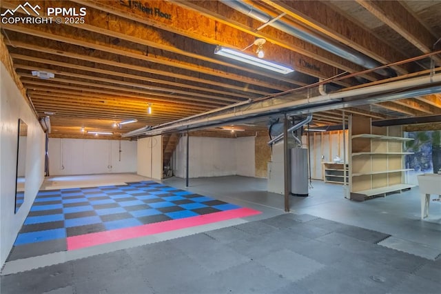 basement featuring water heater