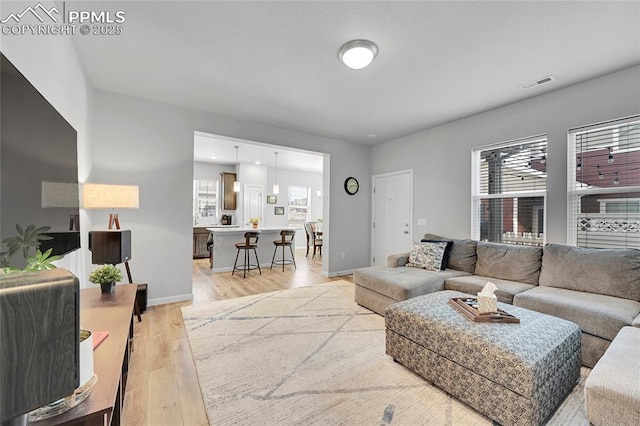 living room featuring light hardwood / wood-style floors