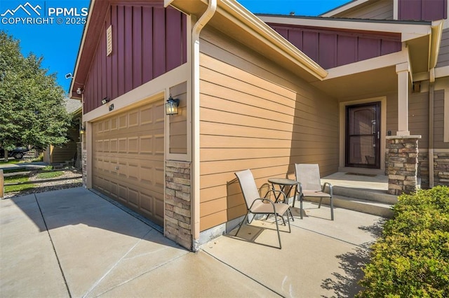 exterior space with a garage