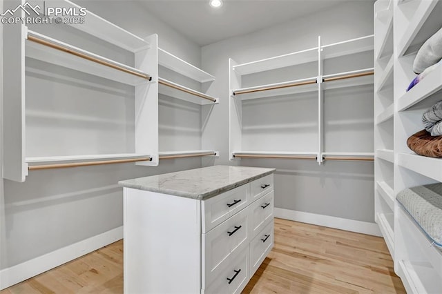 spacious closet featuring light wood-type flooring