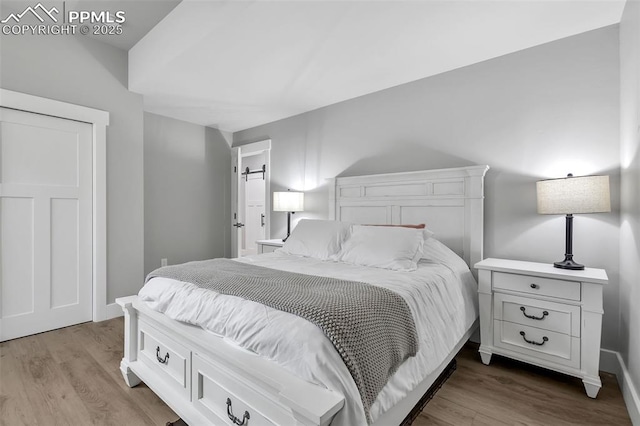 bedroom with light hardwood / wood-style flooring