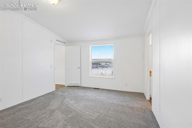 spare room featuring ornamental molding and carpet flooring