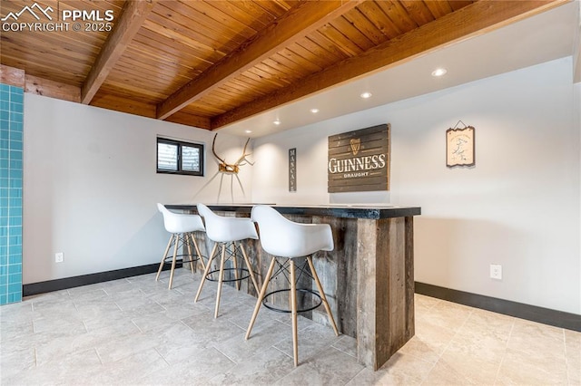 bar with beam ceiling and wooden ceiling