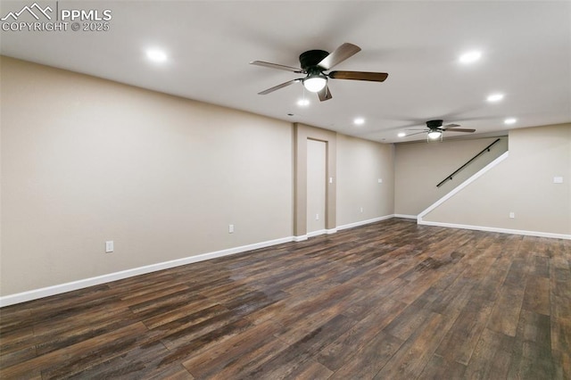 basement featuring dark wood-type flooring