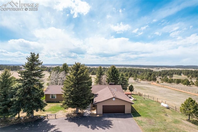 drone / aerial view with a rural view