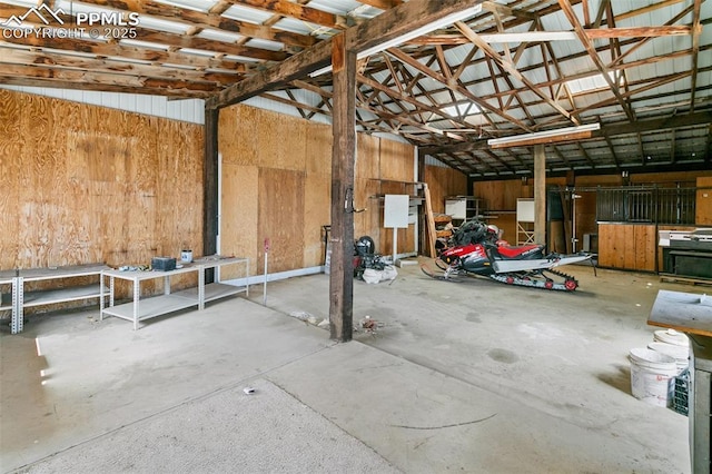 garage with wooden walls