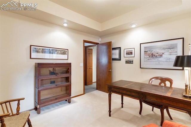 view of carpeted home office