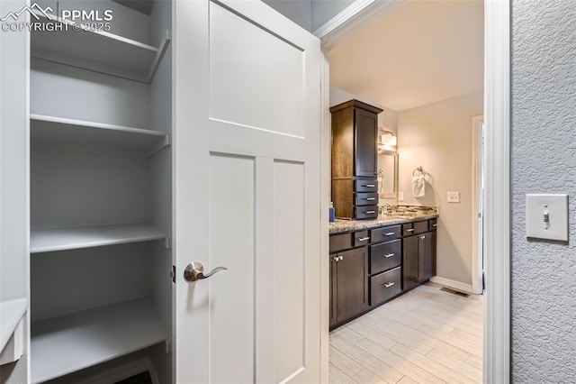 bathroom with vanity and hardwood / wood-style floors