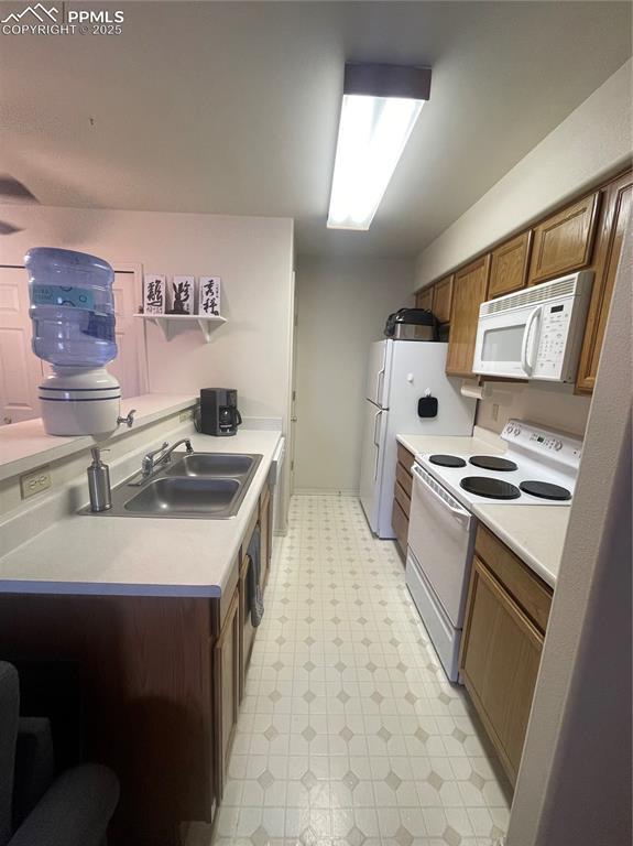 kitchen featuring sink and white appliances