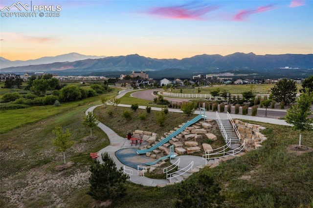 view of community featuring a mountain view