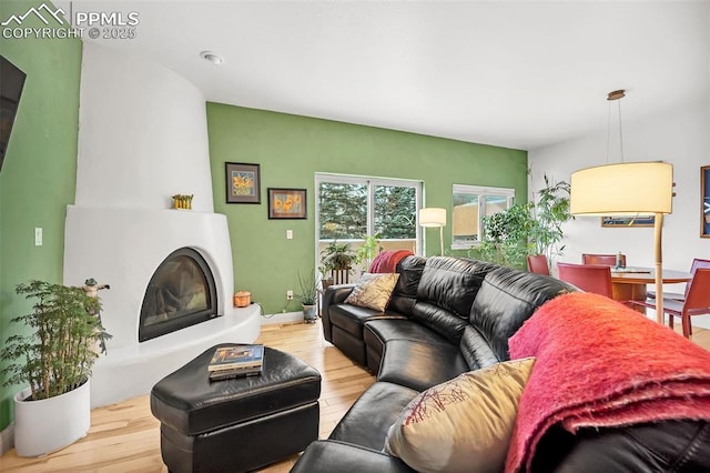 living room with light hardwood / wood-style floors