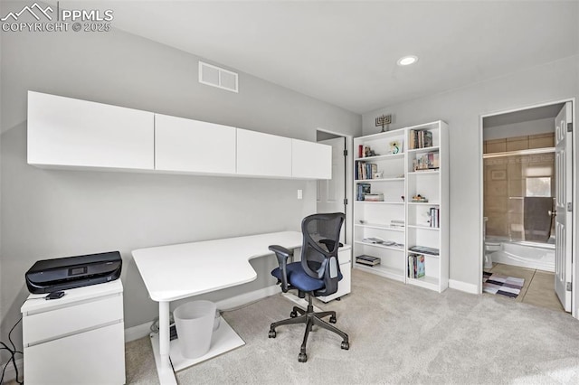 view of carpeted home office