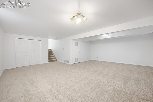 basement featuring carpet