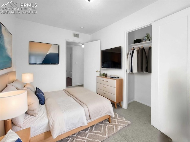 bedroom featuring carpet and a closet