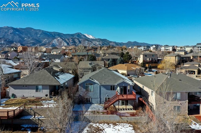 drone / aerial view featuring a mountain view