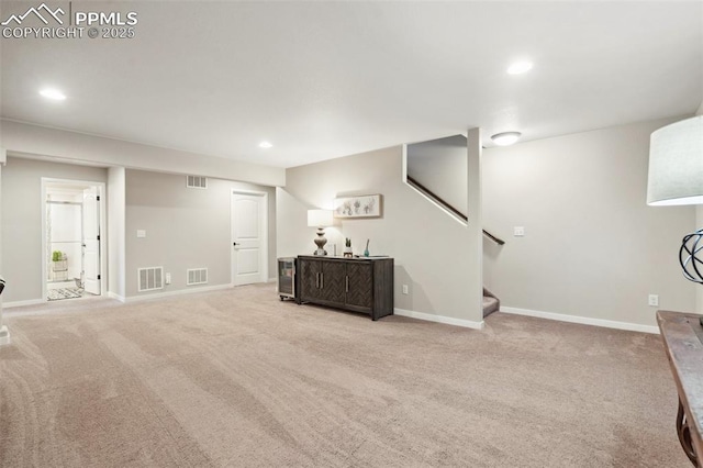 basement with light carpet