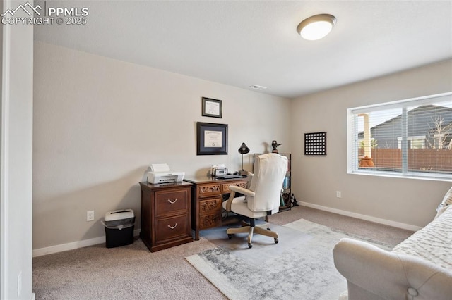 view of carpeted home office