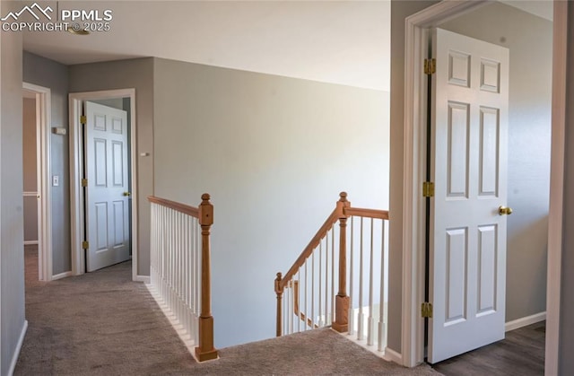 corridor with dark colored carpet