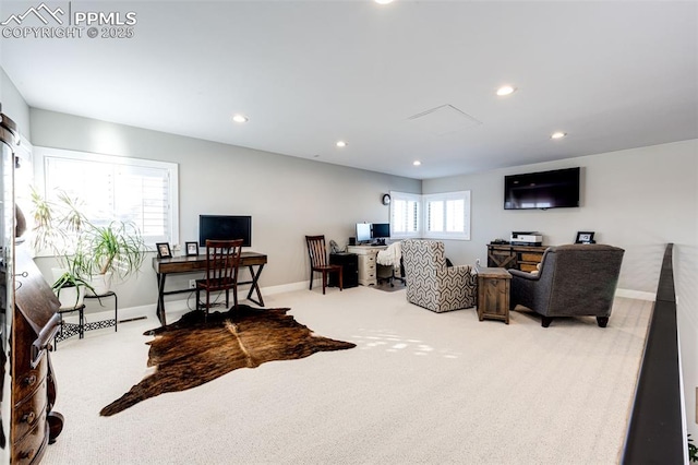 view of carpeted office space