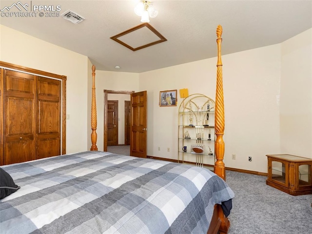 carpeted bedroom with a closet