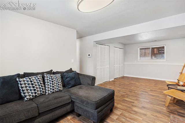 living room with light hardwood / wood-style flooring