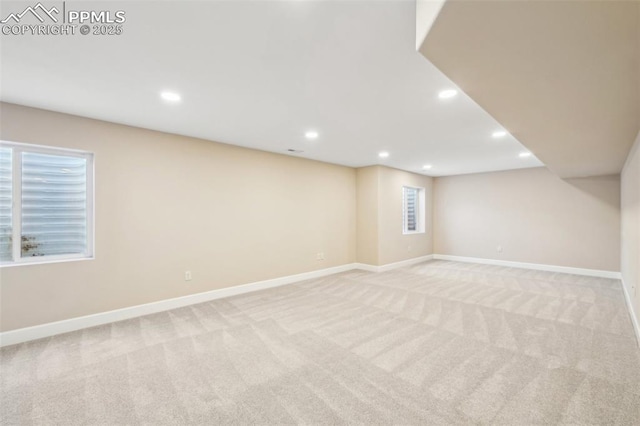 basement with light carpet