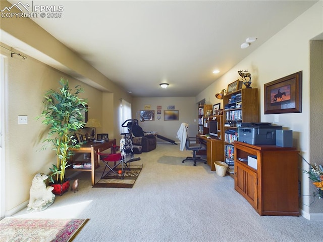 view of carpeted home office