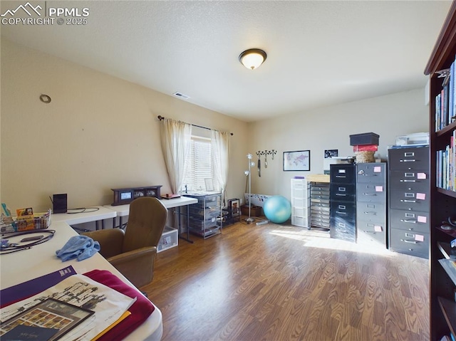 office area with dark hardwood / wood-style floors