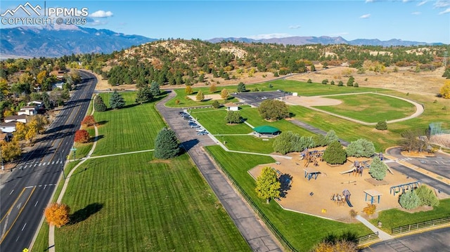 aerial view with a mountain view