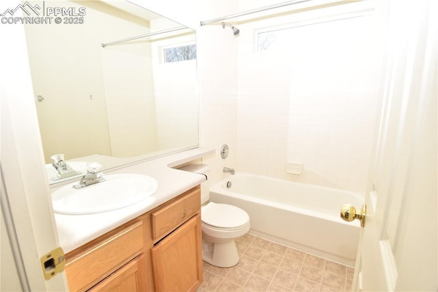 full bathroom with vanity, shower / washtub combination, and toilet