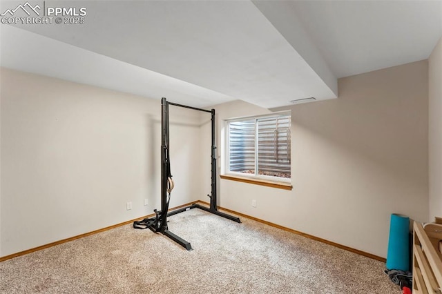 workout area featuring carpet