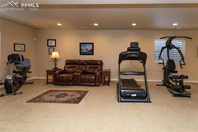 exercise area featuring carpet