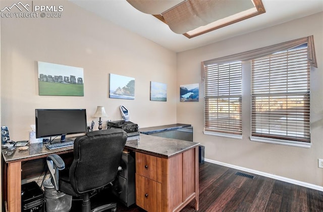 office area featuring dark hardwood / wood-style floors