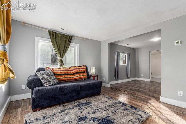 living room with hardwood / wood-style flooring