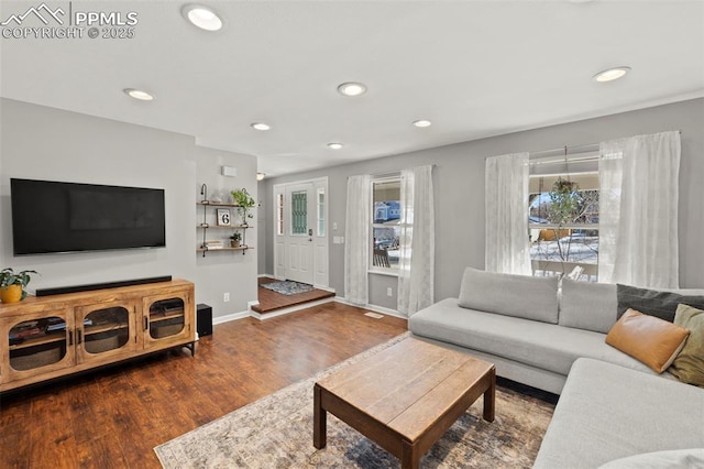 living room featuring dark hardwood / wood-style floors