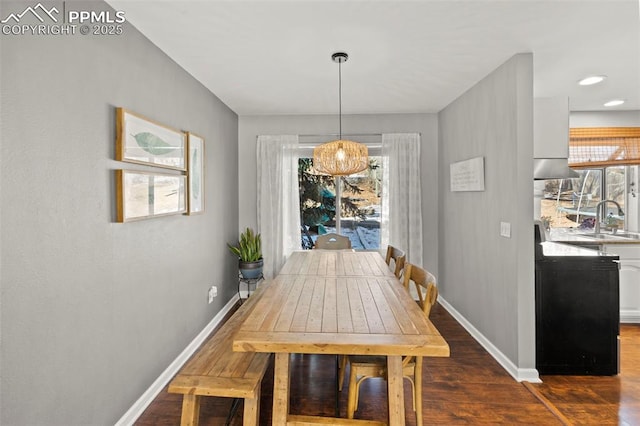 unfurnished dining area featuring dark wood-type flooring and sink