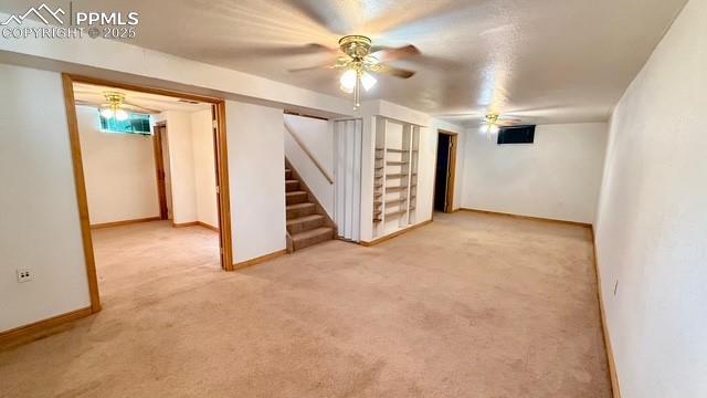 basement with carpet flooring