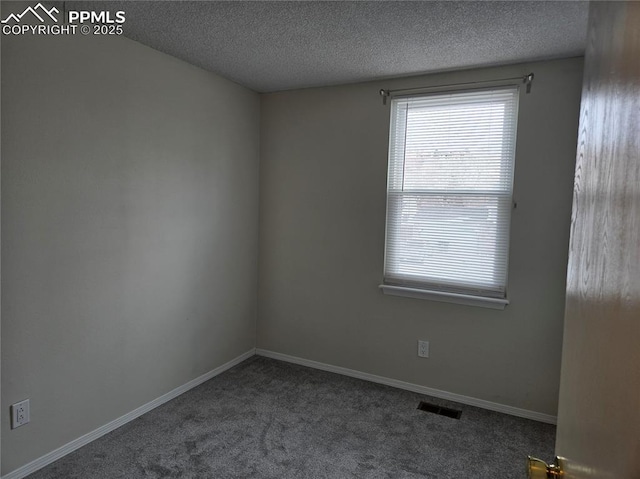 carpeted empty room featuring a textured ceiling