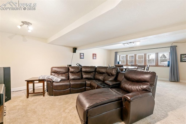 living room featuring light colored carpet