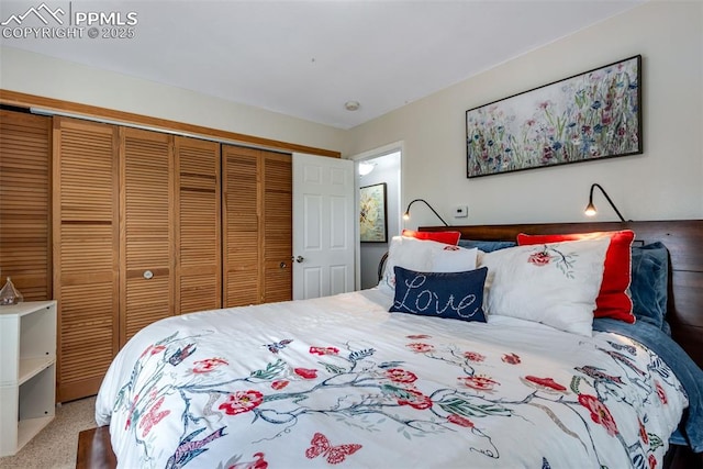 bedroom with carpet floors and a closet