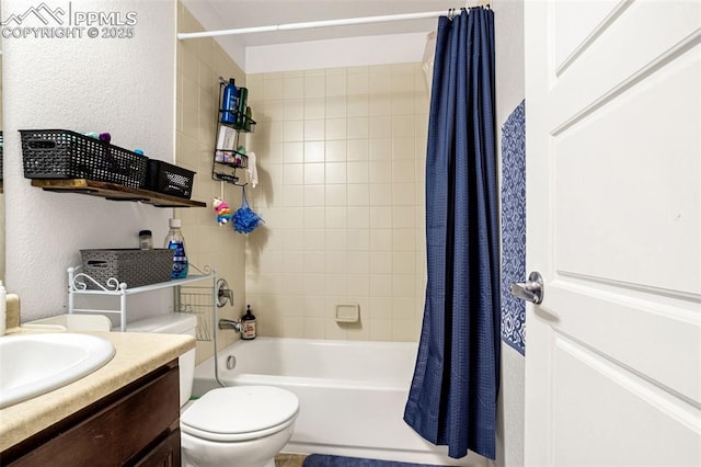 full bathroom with vanity, toilet, and shower / bath combo