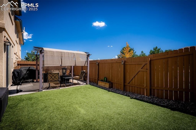 view of yard featuring a patio area and a pergola