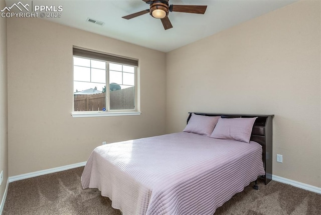 bedroom featuring carpet and ceiling fan