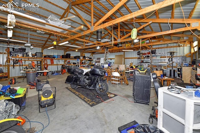 garage featuring a workshop area